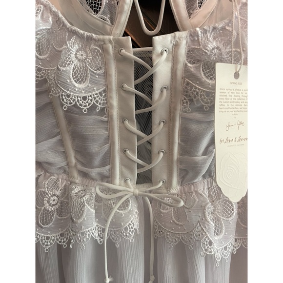 🔥 FOR LOVE & AND LEMONS FARMHOUSE WHITE SLIP CORSET LACE MINI DRESS MEDIUM HOT! - Picture 9 of 13